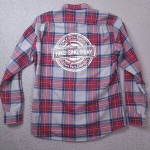GoodThreads Shirt Mens Medium Flannel Tartan Plaid YMCA‎ Colorado Hike Sing Pray